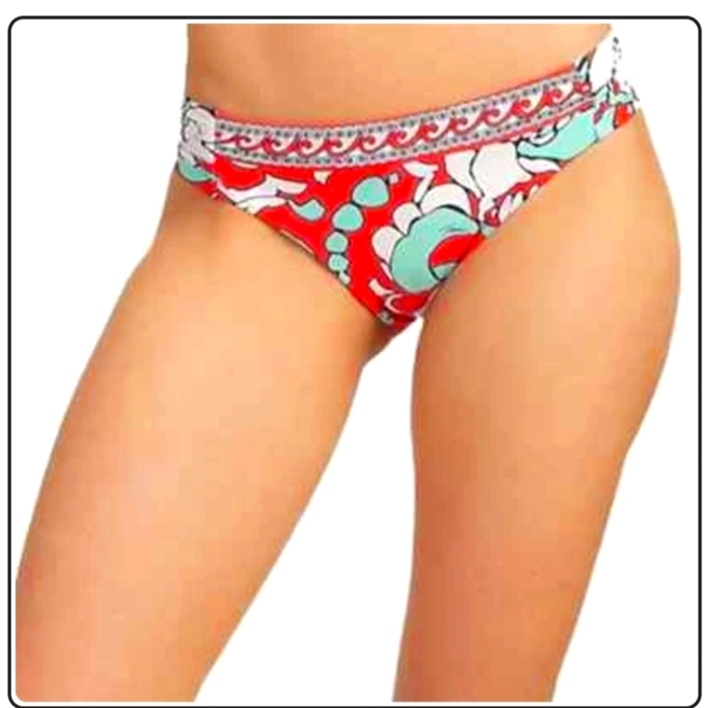 Trina Turk Garden Bloom Poppy Orange Shirred Side Hipster Bikini Bottom NWT